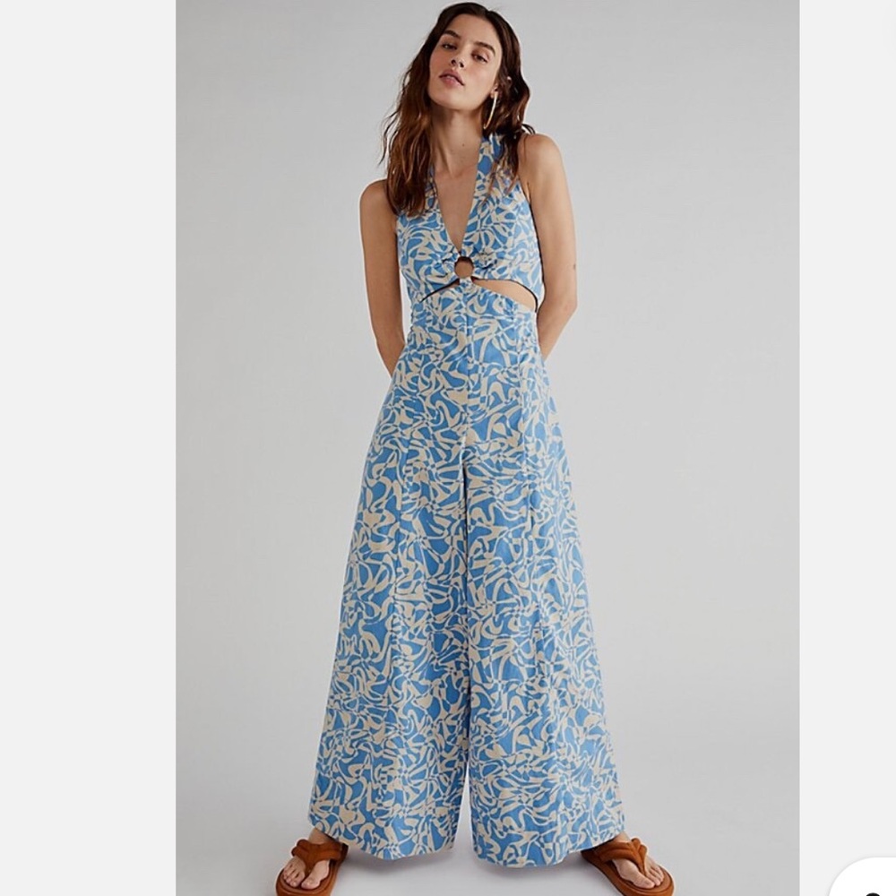 Free people Kira wide leg halter jumpsuit size S